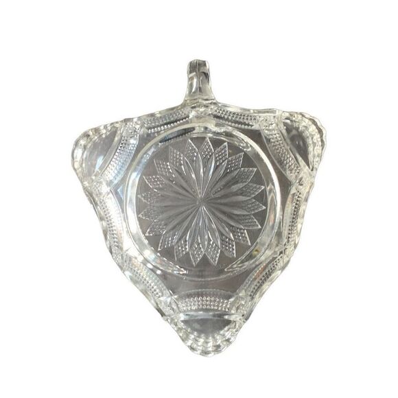 Vintage Fostoria American Glass Triangle Candy Nappy Dish with Handle - An Elega - Picture 9 of 14